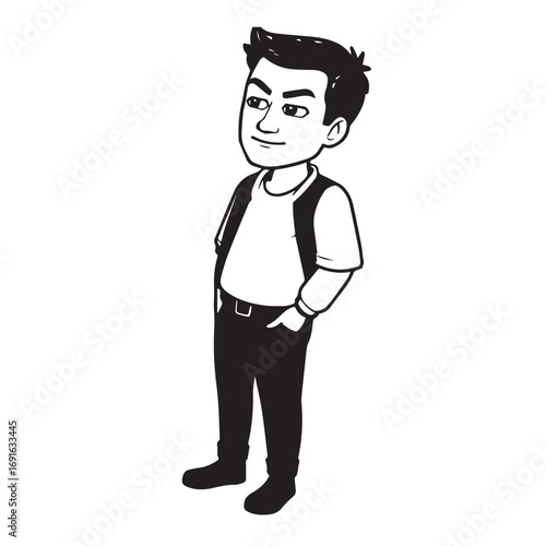 Handsome Man Black and White Illustration Vector Image Male Portrait Fashion Sketch Line Art Design	
