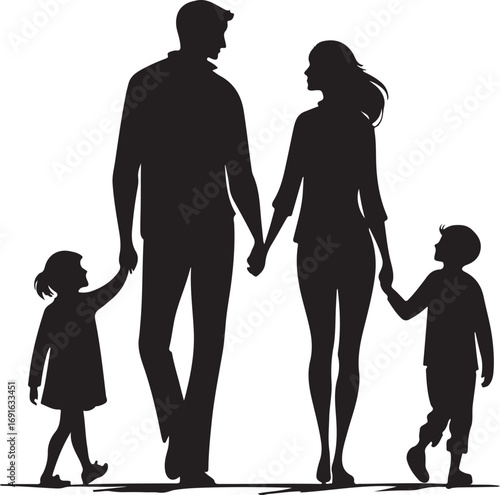 Minimalist Black Family Silhouette Isolated on White