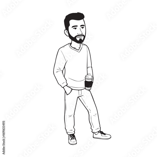 Handsome Man Black and White Illustration Vector Image Male Portrait Fashion Sketch Line Art Design	
