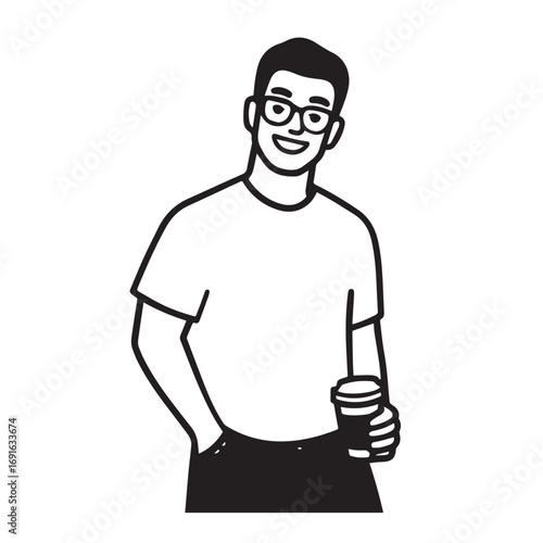 Handsome Man Black and White Illustration Vector Image Male Portrait Fashion Sketch Line Art Design	
