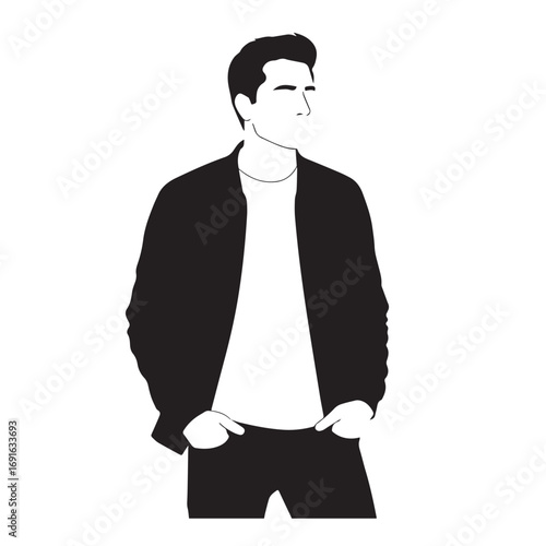 Handsome Man Black and White Illustration Vector Image Male Portrait Fashion Sketch Line Art Design	
