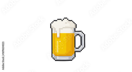 Pixelated Beer Mug with Frothy Head, Digital Art Style Illustration