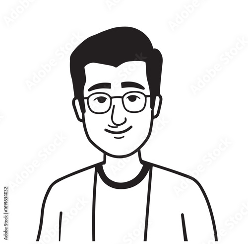 Handsome Man Black and White Illustration Vector Image Male Portrait Fashion Sketch Line Art Design	

