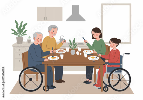 An Inclusive Lifestyle Family Sharing a Meal Together at the Table, Promoting Togetherness and Intergenerational Connection