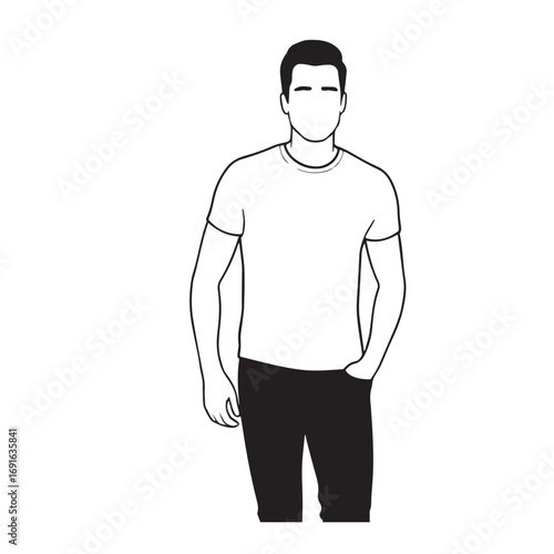Handsome Man Black and White Illustration Vector Image Male Portrait Fashion Sketch Line Art Design	
