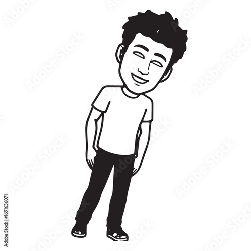 Handsome Man Black and White Illustration Vector Image Male Portrait Fashion Sketch Line Art Design	
