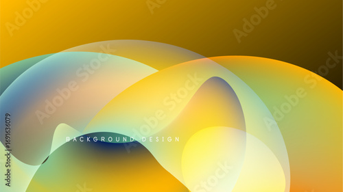 Abstract flowing shapes, warm colors dominate design. Gradient blends create smooth transitions, modern aesthetic. Background is black.