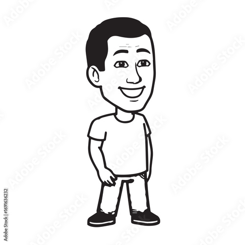 Handsome Man Black and White Illustration Vector Image Male Portrait Fashion Sketch Line Art Design	
