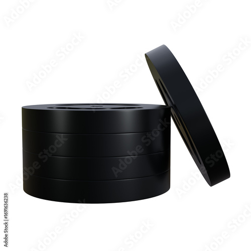 High-quality 3D illustration of a stack of black metal weight plates symbolizing durability