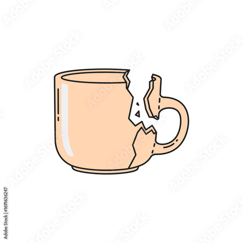Vector illustration of a hot drink like a broken cup of tea or coffee mug