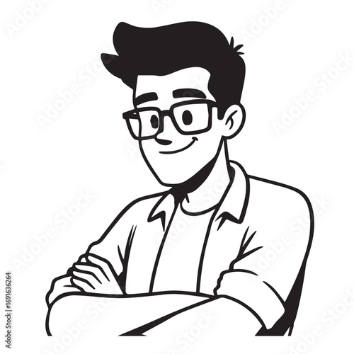 Handsome Man Black and White Illustration Vector Image Male Portrait Fashion Sketch Line Art Design	
