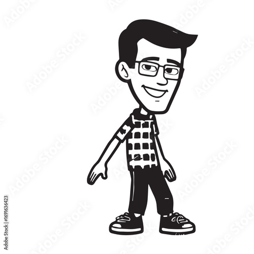Handsome Man Black and White Illustration Vector Image Male Portrait Fashion Sketch Line Art Design	
