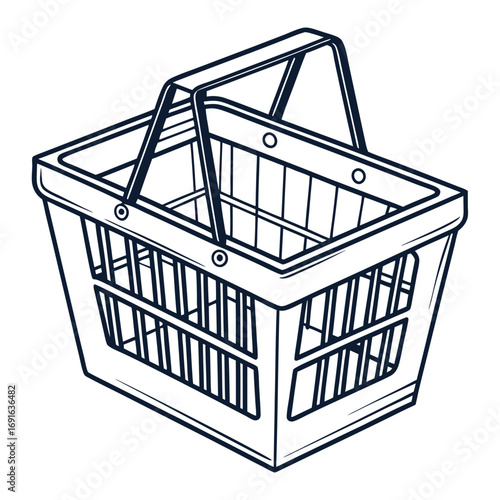 Detailed Line Art of a Shopping Basket.