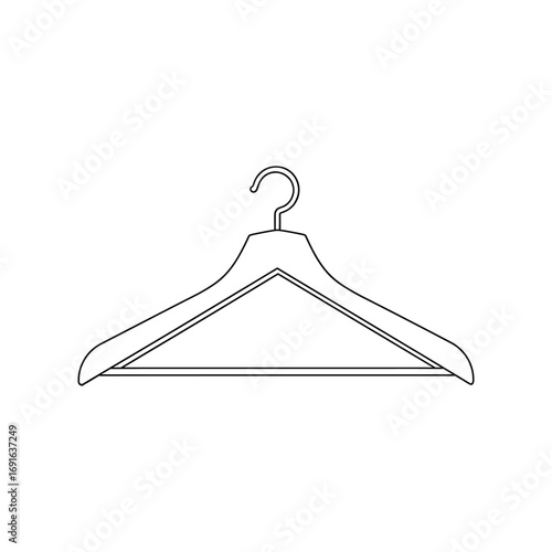 Single wooden clothes hanger with a metal hook isolated on a white background