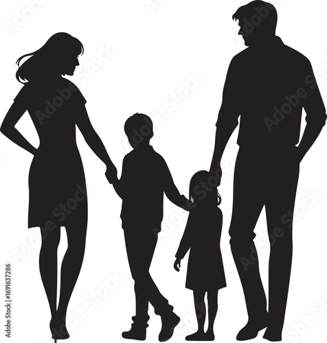 Minimalist Black Family Silhouette Isolated on White