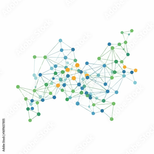 Abstract network visualization with interconnected nodes, representing data connections and relationships.