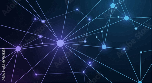 Abstract network of interconnected nodes and lines on dark background.