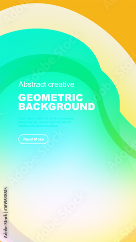 Fluid shapes, vibrant colors create modern abstract background. Text overlay, button present. Design feels energetic, dynamic.