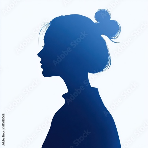 Wallpaper Mural A striking profile silhouette of a woman in a bun, captured with a smooth gradient background. The pose exudes grace and calmness, highlighting the shape of her face and hairstyle. Torontodigital.ca