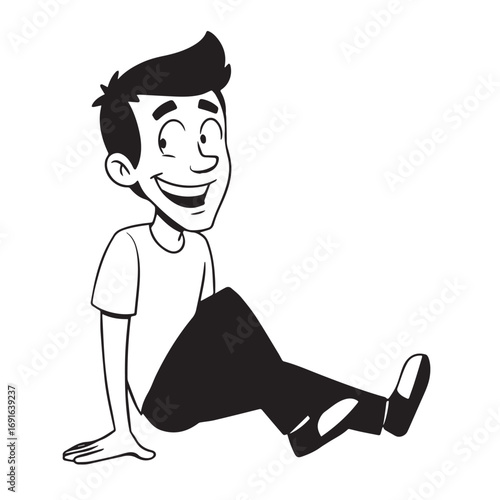 Handsome Man Black and White Illustration Vector Image Male Portrait Fashion Sketch Line Art Design	