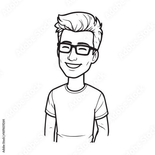 Handsome Man Black and White Illustration Vector Image Male Portrait Fashion Sketch Line Art Design	
