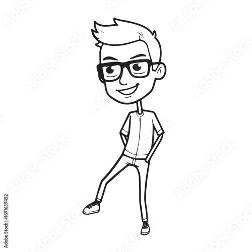 Handsome Man Black and White Illustration Vector Image Male Portrait Fashion Sketch Line Art Design	