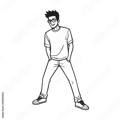 Handsome Man Black and White Illustration Vector Image Male Portrait Fashion Sketch Line Art Design	