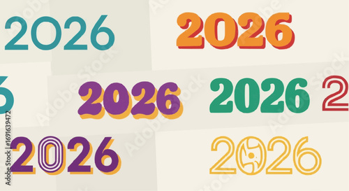 Multiple colorful 2026 numerals arranged on a grid.