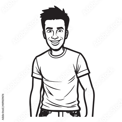 Handsome Man Black and White Illustration Vector Image Male Portrait Fashion Sketch Line Art Design	