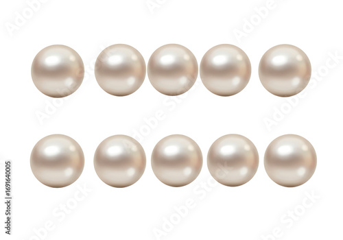 Ten luminous pearls arranged in two rows, reflecting soft light with subtle iridescence