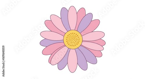 Stylized Daisy with Pink and Lavender Petals and Yellow Center Detail