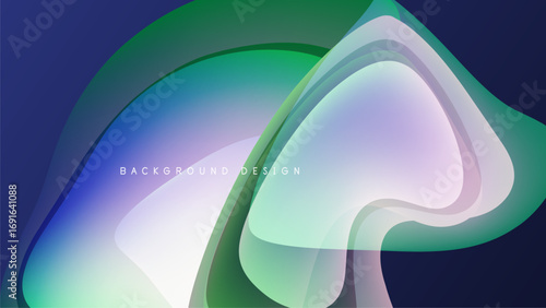 Abstract fluid shapes blend, creating vibrant color gradients. Soft curves suggest movement, light interplay dominates composition.