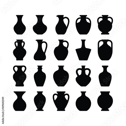Ancient pottery silhouettes diverse shapes and handles vases amphora