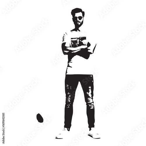 Handsome Man Black and White Illustration Vector Image Male Portrait Fashion Sketch Line Art Design	