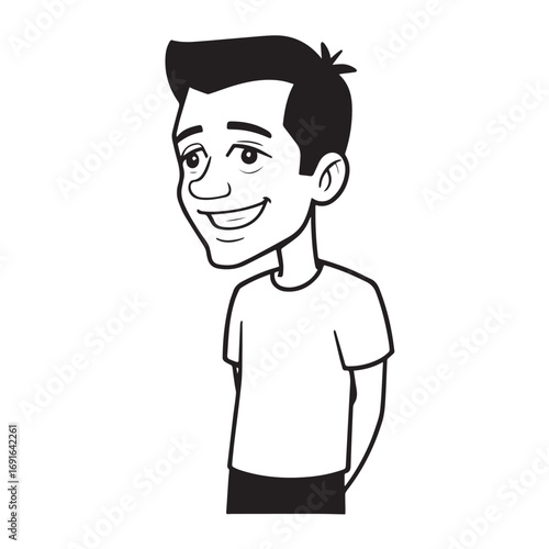 Handsome Man Black and White Illustration Vector Image Male Portrait Fashion Sketch Line Art Design	