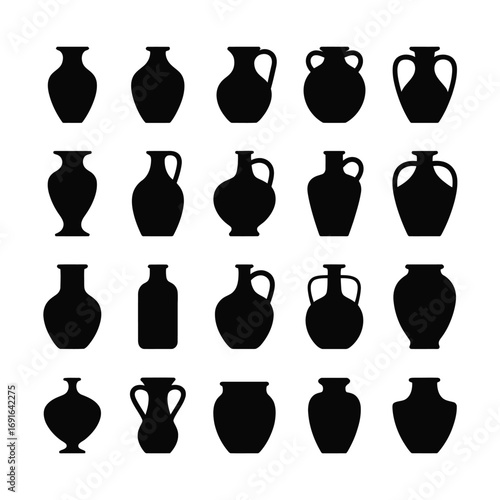 Ancient Pottery Vessels Collection Black Silhouettes vases amphorae
