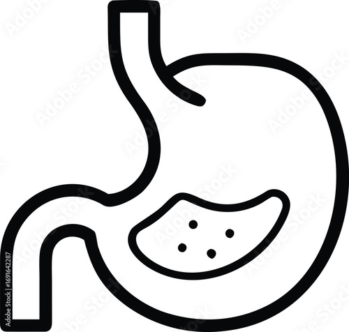 Simple line drawing of human stomach with contents for medical illustrations