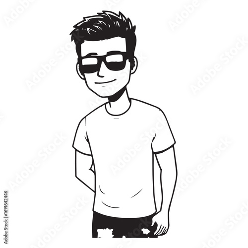 Handsome Man Black and White Illustration Vector Image Male Portrait Fashion Sketch Line Art Design	