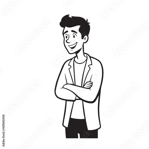 Handsome Man Black and White Illustration Vector Image Male Portrait Fashion Sketch Line Art Design	