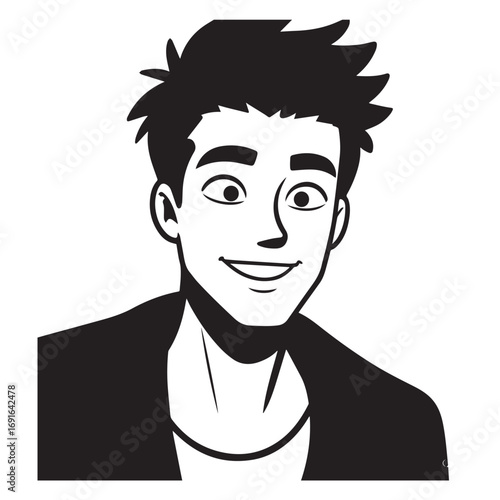 Handsome Man Black and White Illustration Vector Image Male Portrait Fashion Sketch Line Art Design	