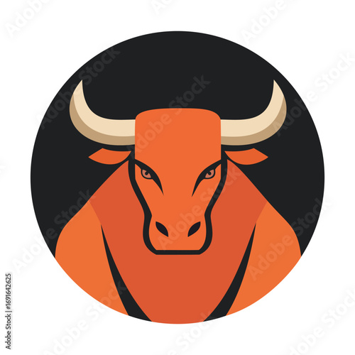 Bull head with horns logo in a black circle, perfect for sports teams, finance, or a strong brand