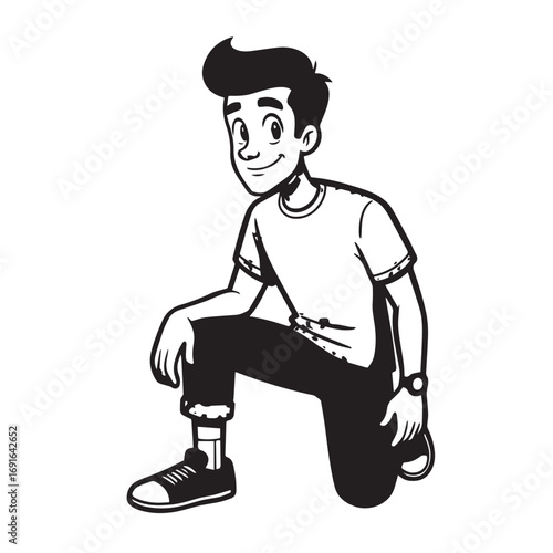 Handsome Man Black and White Illustration Vector Image Male Portrait Fashion Sketch Line Art Design	