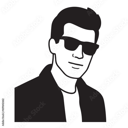 Handsome Man Black and White Illustration Vector Image Male Portrait Fashion Sketch Line Art Design	