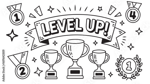 Level Up! Achievement Graphics: Awards, Trophies, Medals, and Winning Design Elements