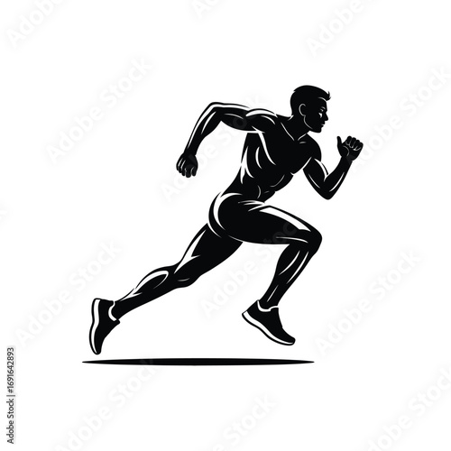 Athletic man running fast silhouette runner athlete