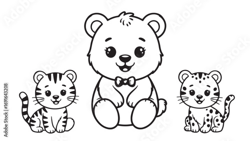 Cute Bear and Tiger Cubs: Coloring Page for Kids