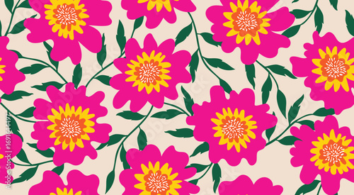 Wallpaper Mural Hand drawn floral seamless patterns. Natural wallpaper, Exotic flowers print decoration. Illustration for fabric, textiles, clothing, wall art, printing and design project, etc. Torontodigital.ca