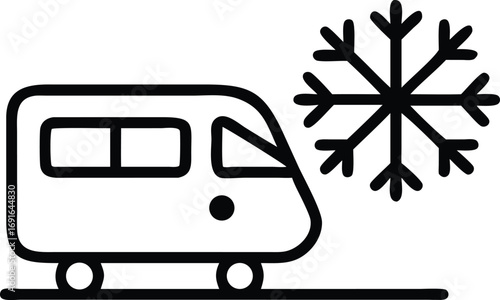 Simple of camper van with snowflake for winter travel theme