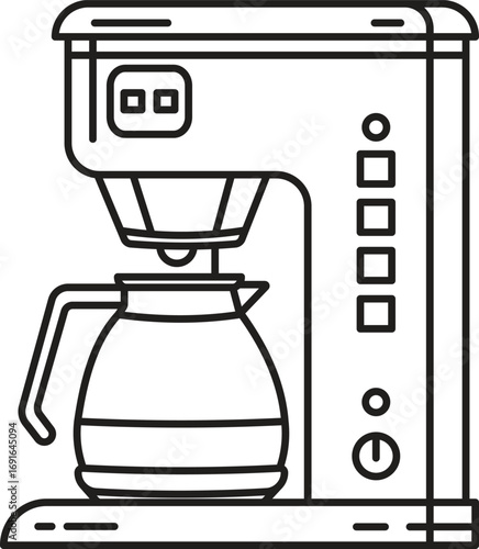 Minimalist Coffee Maker Line Art Icon, Black and White Kitchen Appliance Illustration.