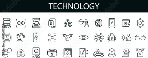 Technology Icon Set for Innovation, Smart Devices, and Digital UI Design